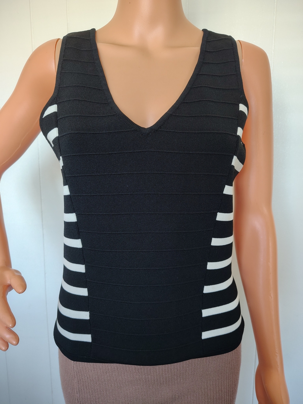 XOXO Black & White Striped V-Neck Tank Top